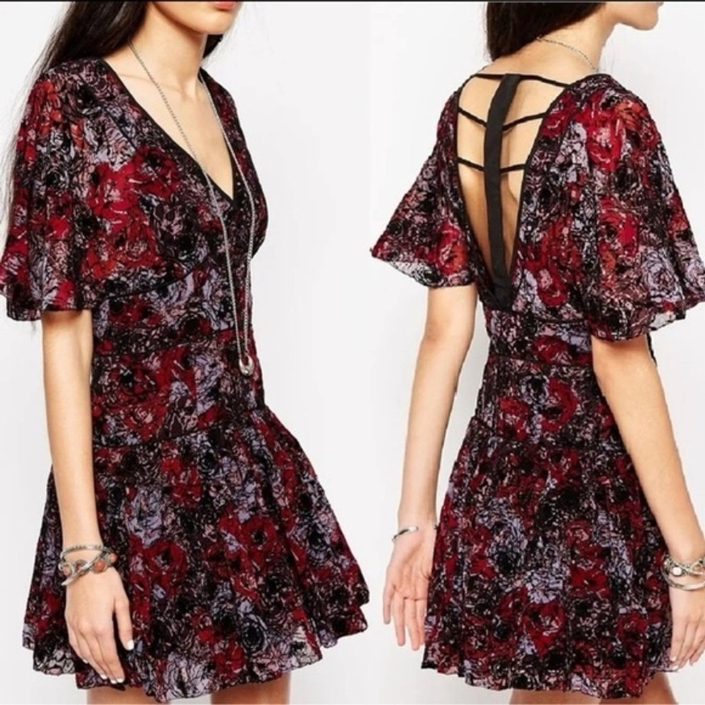 Free People Black and Red Backless Dress